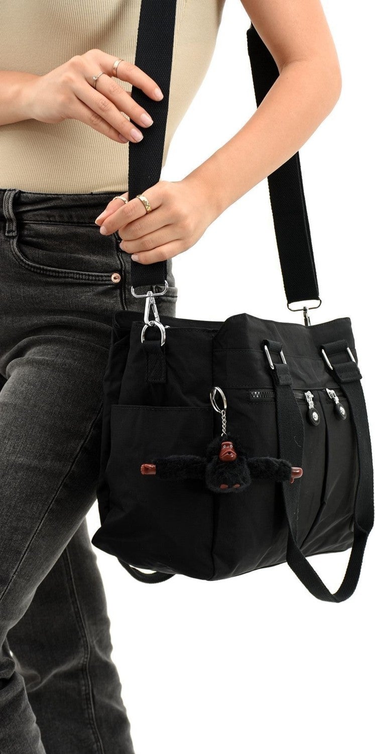Sanmorris Women's Large Size Black Colored Compartmented Water-Resistant Crinkle Fabric Crossbody and Shoulder Strap Bag  - Image 4