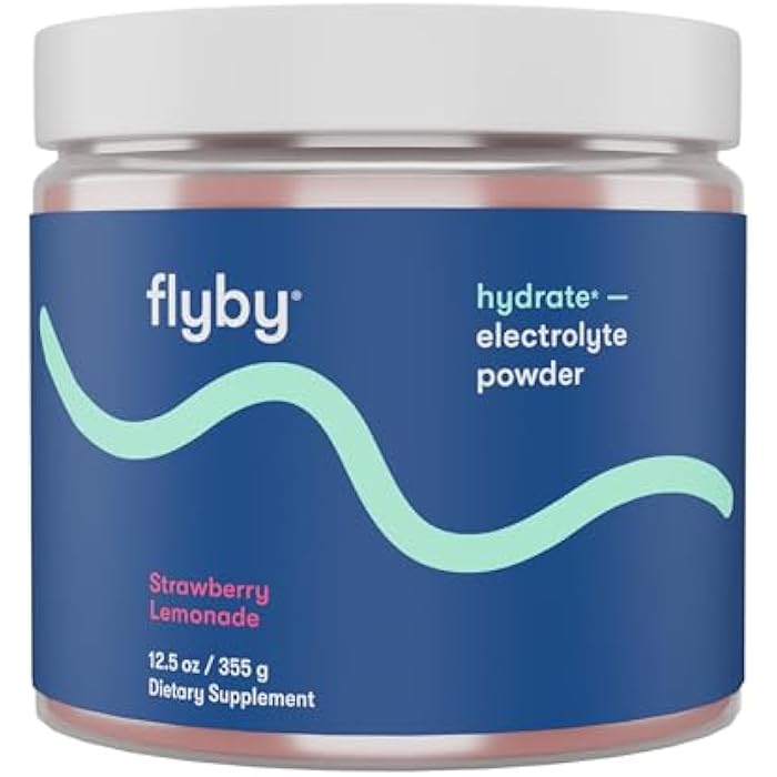 FLYBY مسحوق إلكتروليتس فلي باي [ بدون سكر مضاف: محلى طبيعياً ] يحتوي على البوتاسيوم، أكوامين™ كالسيوم ومغنيسيوم، ملح البحر صوديوم، طيف كامل من 72 معدن نادر - ليمونادة الفراولة - Image 1