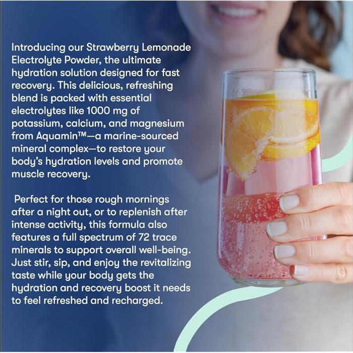 FLYBY مسحوق إلكتروليتس فلي باي [ بدون سكر مضاف: محلى طبيعياً ] يحتوي على البوتاسيوم، أكوامين™ كالسيوم ومغنيسيوم، ملح البحر صوديوم، طيف كامل من 72 معدن نادر - ليمونادة الفراولة - Image 3