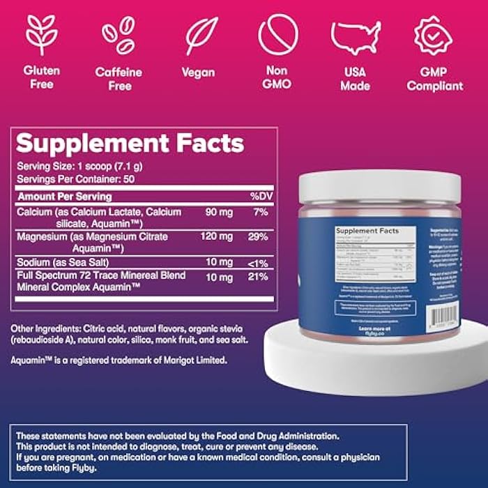 FLYBY مسحوق إلكتروليتس فلي باي [ بدون سكر مضاف: محلى طبيعياً ] يحتوي على البوتاسيوم، أكوامين™ كالسيوم ومغنيسيوم، ملح البحر صوديوم، طيف كامل من 72 معدن نادر - ليمونادة الفراولة - Image 4