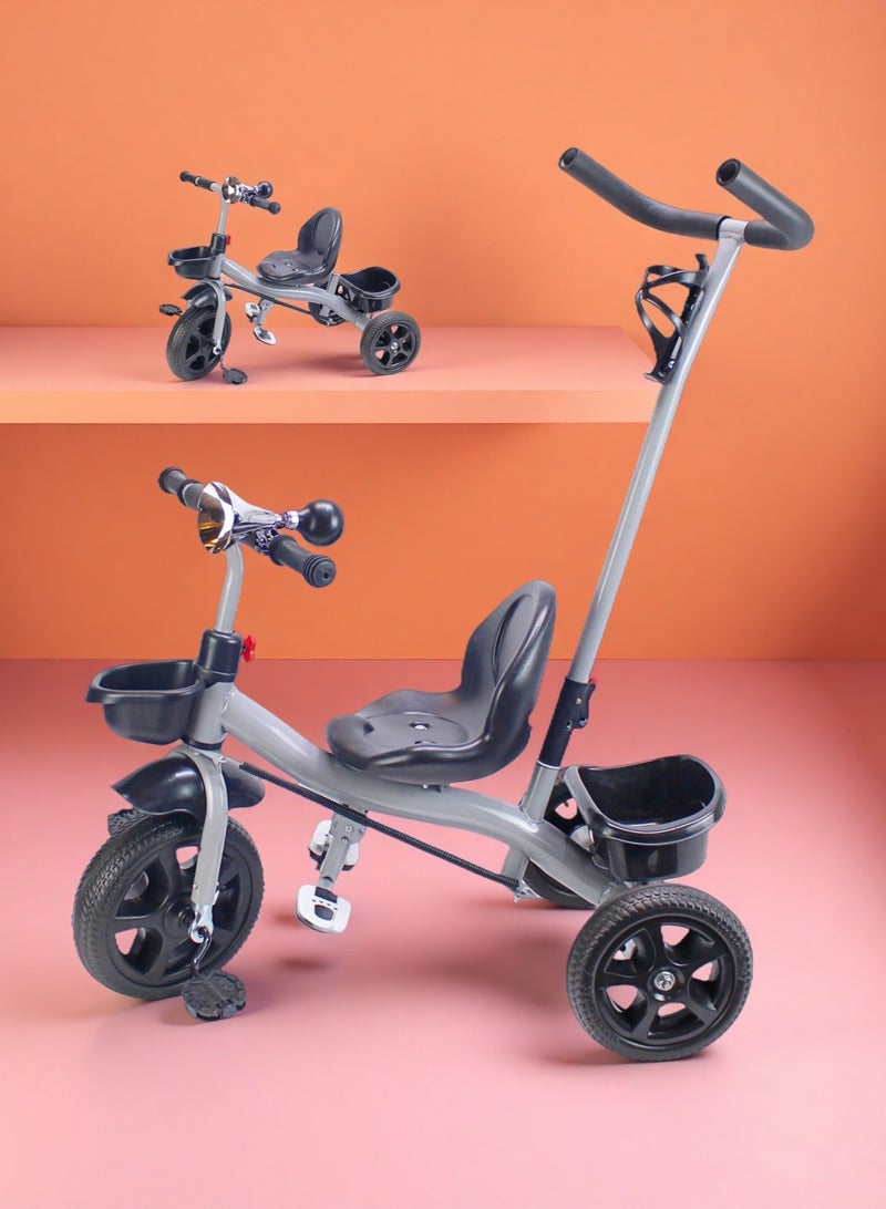 إيزي فيتشور دراجة ثلاثية العجلات للأطفال مع مقبض دفع للوالدين - لعبة دراجة أطفال مع سلة تخزين متوفرة باللون الرمادي والأحمر والوردي - Image 1