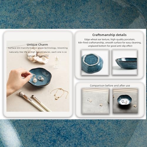 zerokyclan Blue Ceramic Jewelry Tray - 3.5" Vintage Floral Ring Holder Dish & Trinket Bowl for Vanity Decor, Glossy Porcelain Bathroom Sink Accent, Unique Gift Idea for Women (blue) - Image 4
