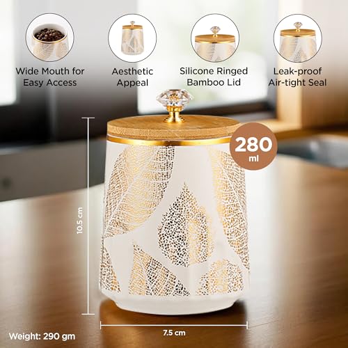UMAI Ceramic Jars with Bamboo Lids | 280 ml Each | Pack of 3 | Airtight Multipurpose Storage Containers | Ideal for Pickles, Nuts & Dry Fruits | Stylish Kitchen Jar Set for Home & Pantry - Image 4