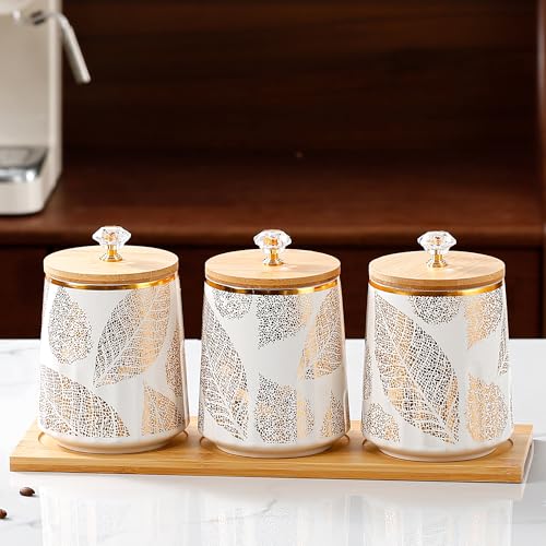 UMAI Ceramic Jars with Bamboo Lids | 280 ml Each | Pack of 3 | Airtight Multipurpose Storage Containers | Ideal for Pickles, Nuts & Dry Fruits | Stylish Kitchen Jar Set for Home & Pantry - Image 1