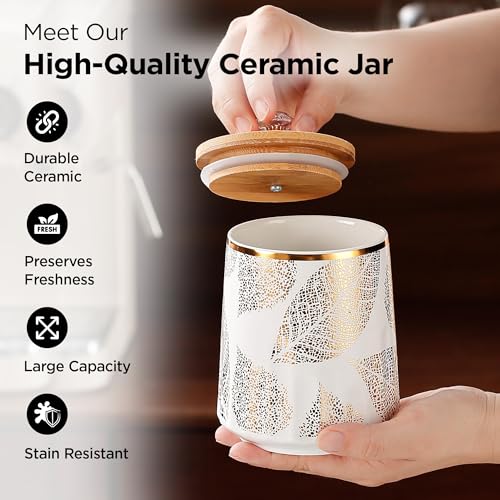 UMAI Ceramic Jars with Bamboo Lids | 280 ml Each | Pack of 3 | Airtight Multipurpose Storage Containers | Ideal for Pickles, Nuts & Dry Fruits | Stylish Kitchen Jar Set for Home & Pantry - Image 3