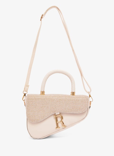 Gold Accent Asymmetrical Textured Top Handle Bag