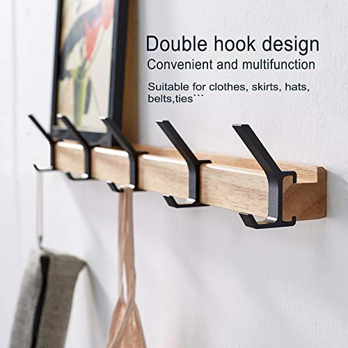KooNiosio Coat Hook Rack Wall Mounted Coat Rack-5 Double Hook,Aluminum,Metal Coat Hook Rail for Coat Hat Towel Robes, Wooden Coat Hooks (Black 2pcs) - Image 3