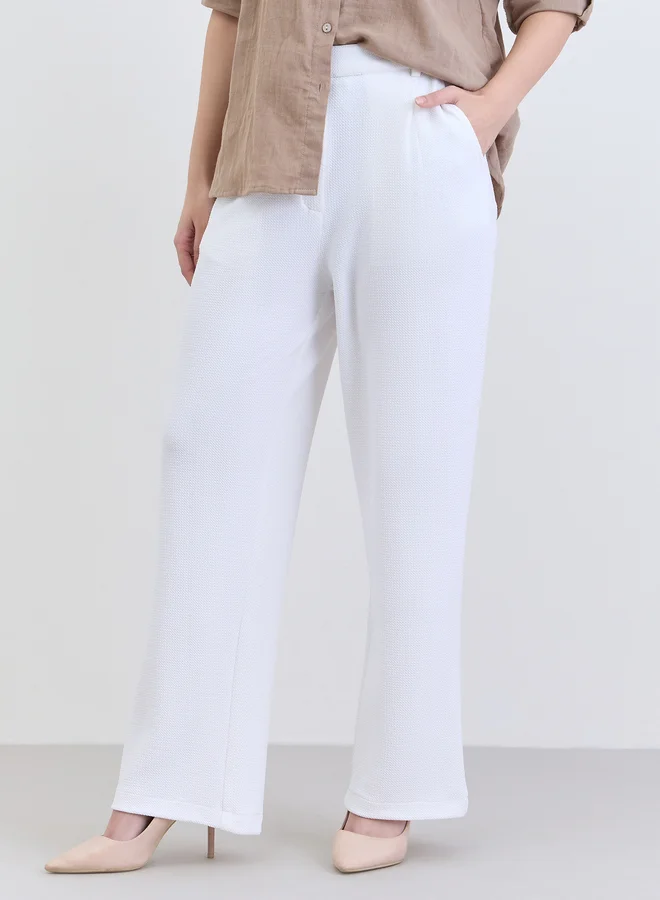 Styli Women Cream Wide Leg Trousers