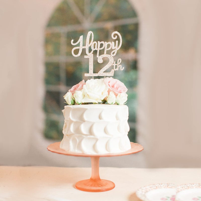 LASKYER Happy 12th Birthday Decorations 12th Birthday Gold Rhinestone Cake Topper - Cheers to Twelve Years Old Bday Party Metal Sparkly Cake Centerpieces Sign. - Image 2