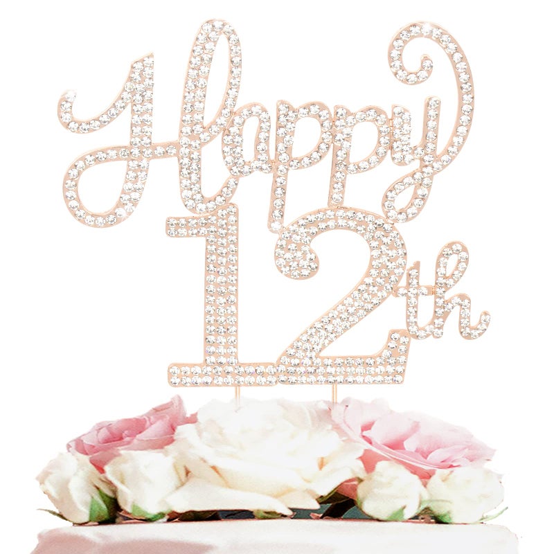 LASKYER Happy 12th Birthday Decorations 12th Birthday Gold Rhinestone Cake Topper - Cheers to Twelve Years Old Bday Party Metal Sparkly Cake Centerpieces Sign. - Image 1