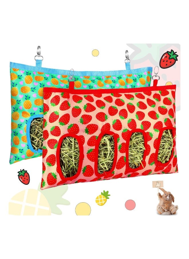 Generic 2 Pcs Rabbit Hay Feeder Bag, Hanging Feeding Storage Feeder Sack with 4 Holes for Small Animals Pets Bunny Hamster (Pineapple, Strawberry)  - Image 1