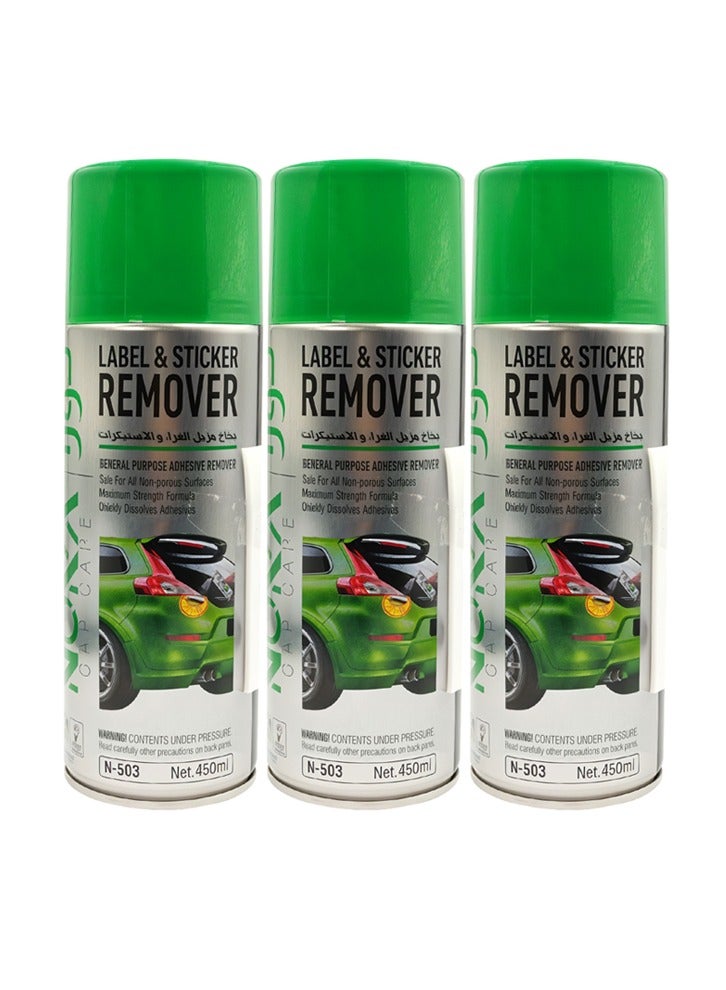 Nora NORA 3 Pcs Label & Sticker Remover Spray N-503 450ml Each – Adhesive Glue Cleaner for Car, Glass, Metal, Plastic – Quick Action, Safe on Paint, Home & Auto Use  - Image 1