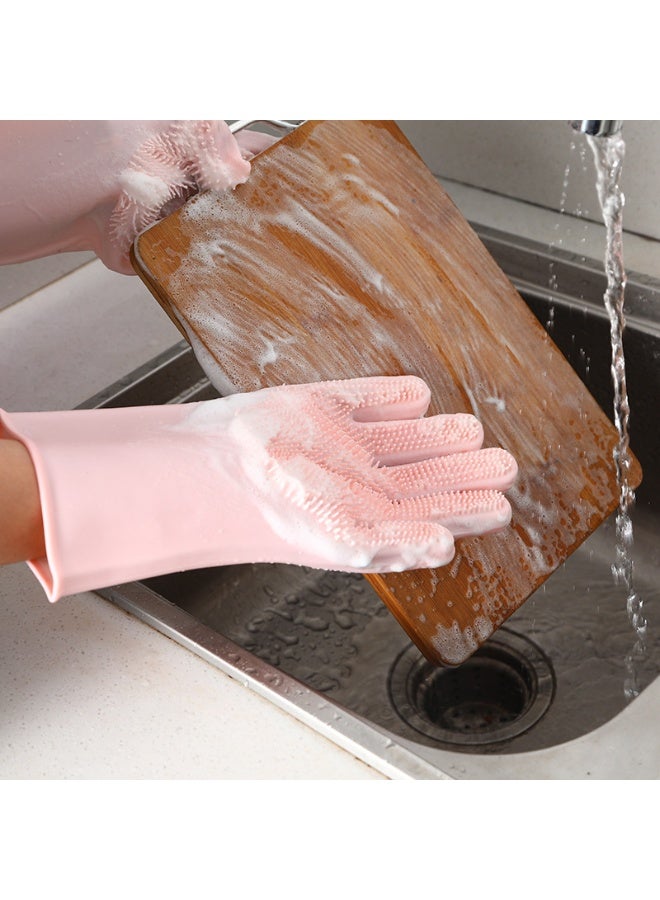 Silicone dishwashing gloves for washing vegetables and dishes cleaning tools kitchen gloves thick wear-resistant unisex kitchen cleaning gloves pink  - Image 3