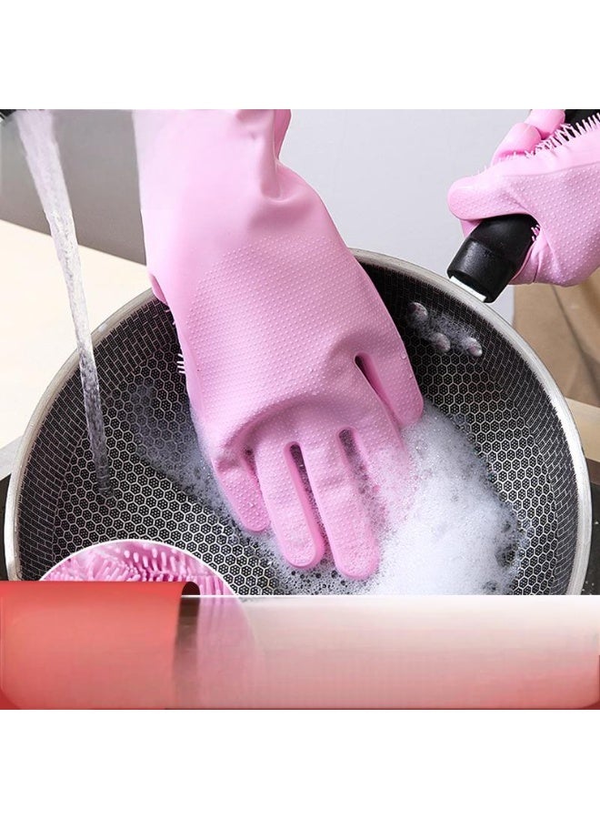 Silicone dishwashing gloves for washing vegetables and dishes cleaning tools kitchen gloves thick wear-resistant unisex kitchen cleaning gloves pink  - Image 5