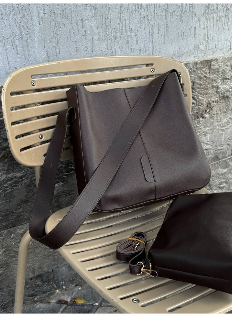 Chic Faux Leather Women's Crossbody Bag - Brown - Image 1