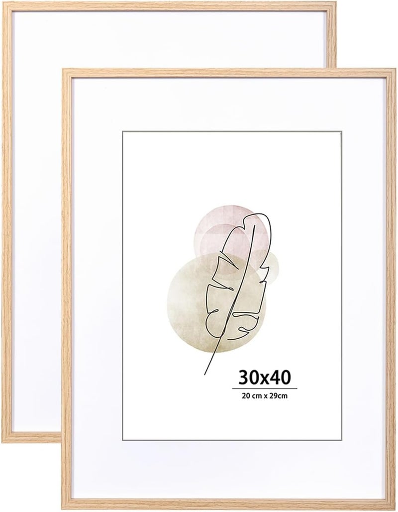 KAIWIN إطار صور KAIWIN مقاس 30x40 من خشب البلوط مجموعة من 2، إطار ملصق خشبي مع حشوة بيضاء، إطارات صور 16x12 للعرض والتعليق على الحائط للمنزل، المكتب، المعرض، العطلات مع الصور، الملصقات، الألغاز - Image 1