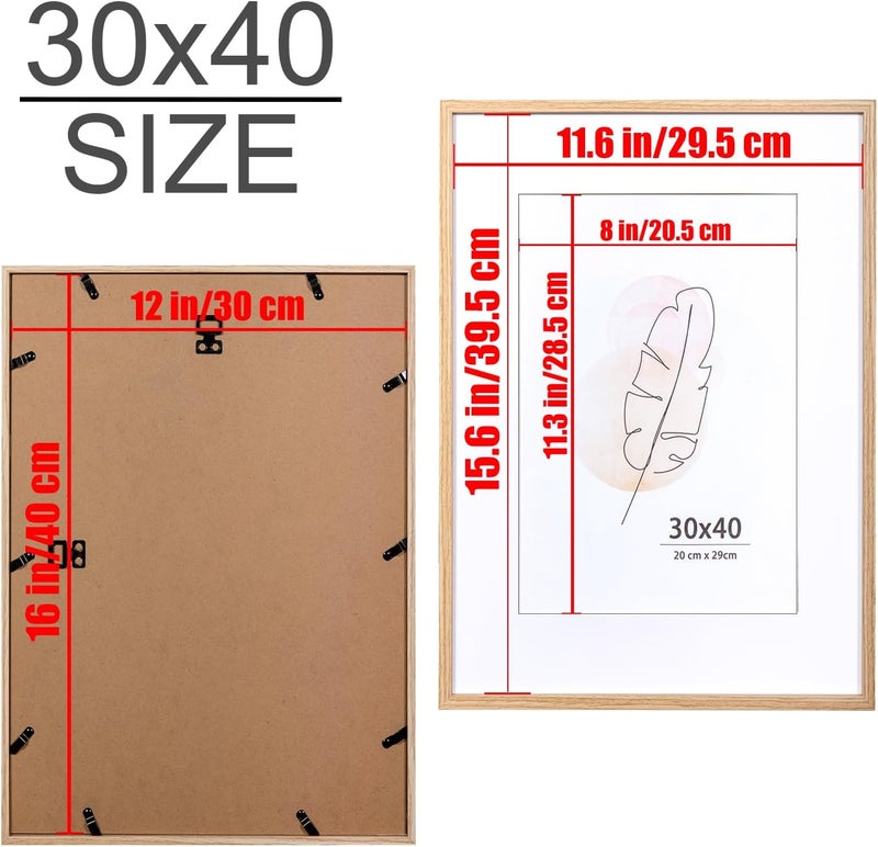 KAIWIN إطار صور KAIWIN مقاس 30x40 من خشب البلوط مجموعة من 2، إطار ملصق خشبي مع حشوة بيضاء، إطارات صور 16x12 للعرض والتعليق على الحائط للمنزل، المكتب، المعرض، العطلات مع الصور، الملصقات، الألغاز - Image 4