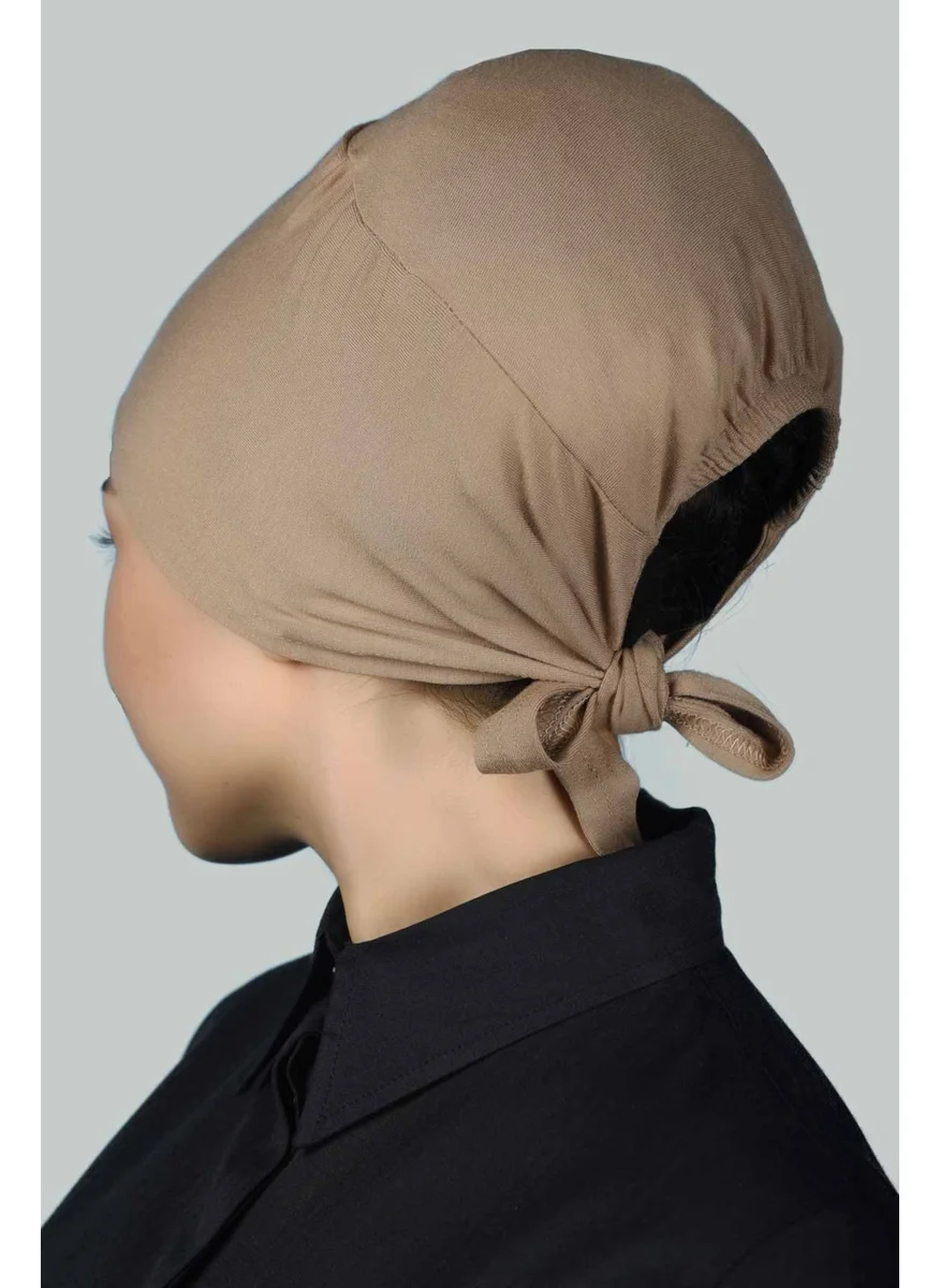 التوبة Women's Seamless Lace-Up Non-Slip Hijab Combed Cotton Bonnet - Dark Beige