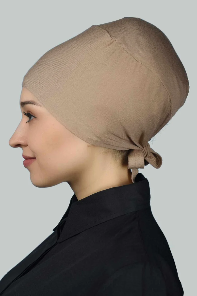 Altobeh Women's Seamless Lace-Up Non-Slip Hijab Combed Cotton Bonnet - Dark Beige