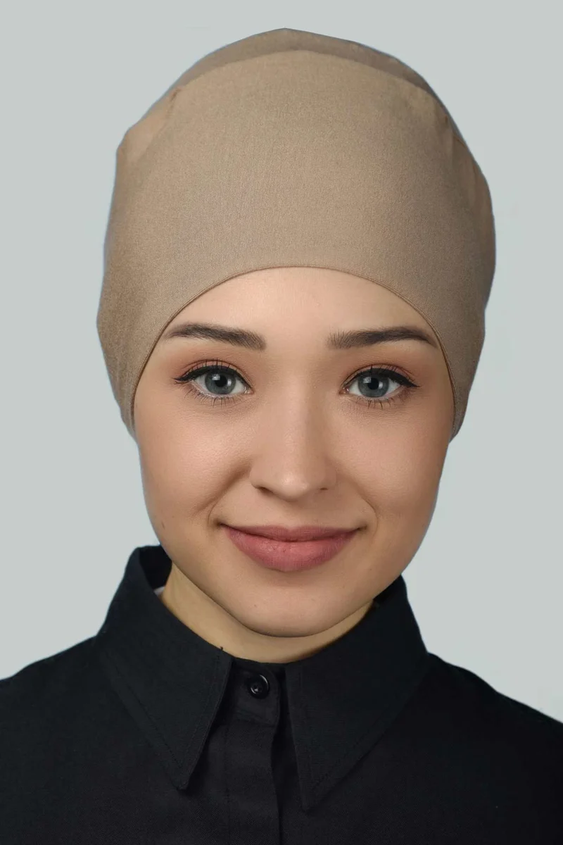 Altobeh Women's Seamless Lace-Up Non-Slip Hijab Combed Cotton Bonnet - Dark Beige