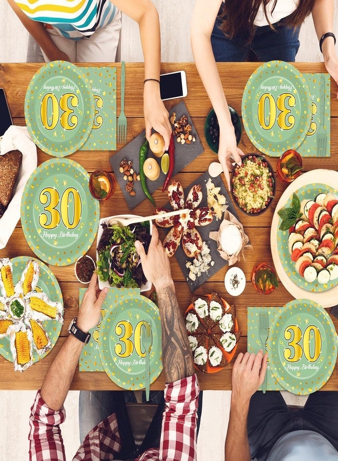 CHUNNIN 96Pcs Green Gold 30th Birthday Party Plates and Napkins for Women Men Sage Green 30 Year Old Birthday Party Supplies Themed Paper Dessert Plates Tableware Set for 24 Guests Party Decorations - Image 4