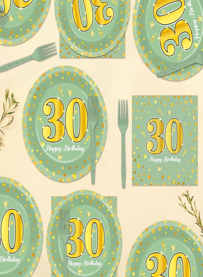 CHUNNIN 96Pcs Green Gold 30th Birthday Party Plates and Napkins for Women Men Sage Green 30 Year Old Birthday Party Supplies Themed Paper Dessert Plates Tableware Set for 24 Guests Party Decorations - Image 5