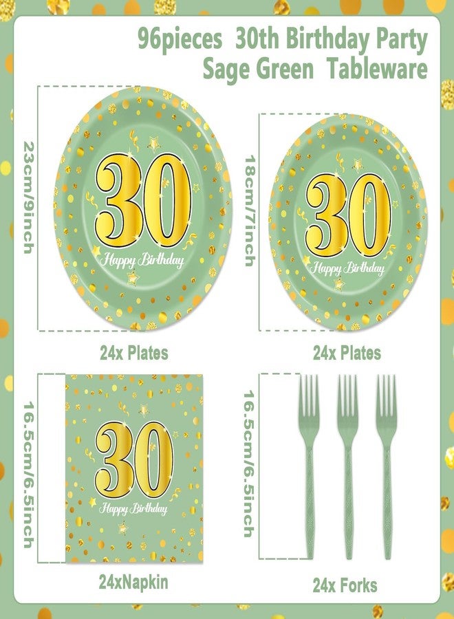 CHUNNIN 96Pcs Green Gold 30th Birthday Party Plates and Napkins for Women Men Sage Green 30 Year Old Birthday Party Supplies Themed Paper Dessert Plates Tableware Set for 24 Guests Party Decorations - Image 2