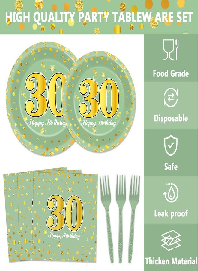 CHUNNIN 96Pcs Green Gold 30th Birthday Party Plates and Napkins for Women Men Sage Green 30 Year Old Birthday Party Supplies Themed Paper Dessert Plates Tableware Set for 24 Guests Party Decorations - Image 3