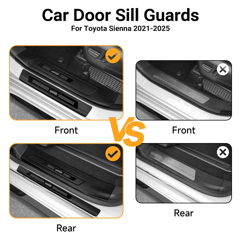 BILOPER Door Sill Guards Compatible with Toyota Sienna 2021-2025 2026 Accessories ABS Material Door Entry Guard Plate Decoration Front and Rear Door Pedal Kick Protection 8PCS - Image 2