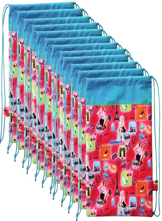 Asera New Paris Print Rexin Dori Bag Birthday Return Gift for Kids (Set of 12, Red) - Image 1