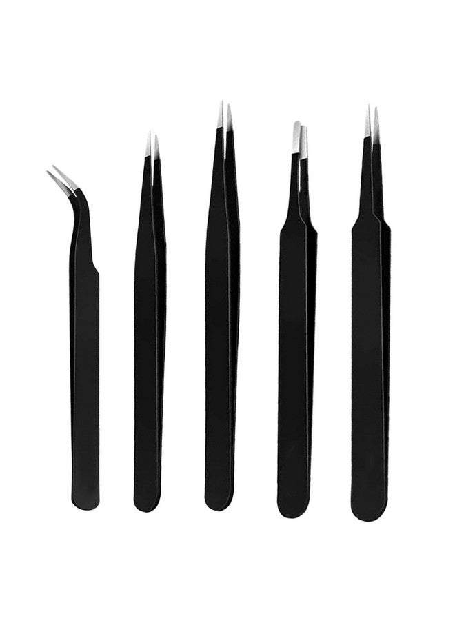 HUNCHA Tweezers for Ingrown Hair Removal, Surgical Grade Medical Tweezers with Sharp Needle Nose Point Tips Ideal Pointed Tweezers for Splinters Tick Removal, Black, Design 0, 00, 2A, 5, 7, Pack of 5 - Image 1