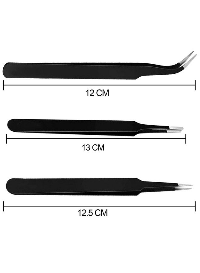 HUNCHA Tweezers for Ingrown Hair Removal, Surgical Grade Medical Tweezers with Sharp Needle Nose Point Tips Ideal Pointed Tweezers for Splinters Tick Removal, Black, Design 0, 00, 2A, 5, 7, Pack of 5 - Image 3