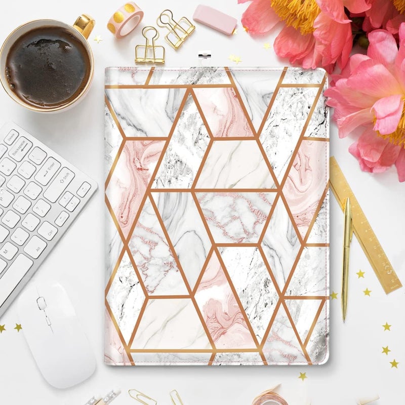WAVEYU Padfolio Clipboard Folder Portfolio, Marble Leather Storage Clipboard with Cover for Legal Pad Holder, Letter Size A4 Writing Pad for Conference Document Organizer, Document Sleeve, Pink Marble - Image 5