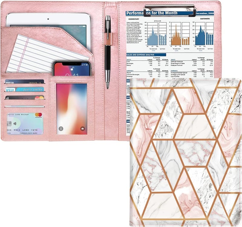 WAVEYU Padfolio Clipboard Folder Portfolio, Marble Leather Storage Clipboard with Cover for Legal Pad Holder, Letter Size A4 Writing Pad for Conference Document Organizer, Document Sleeve, Pink Marble - Image 1
