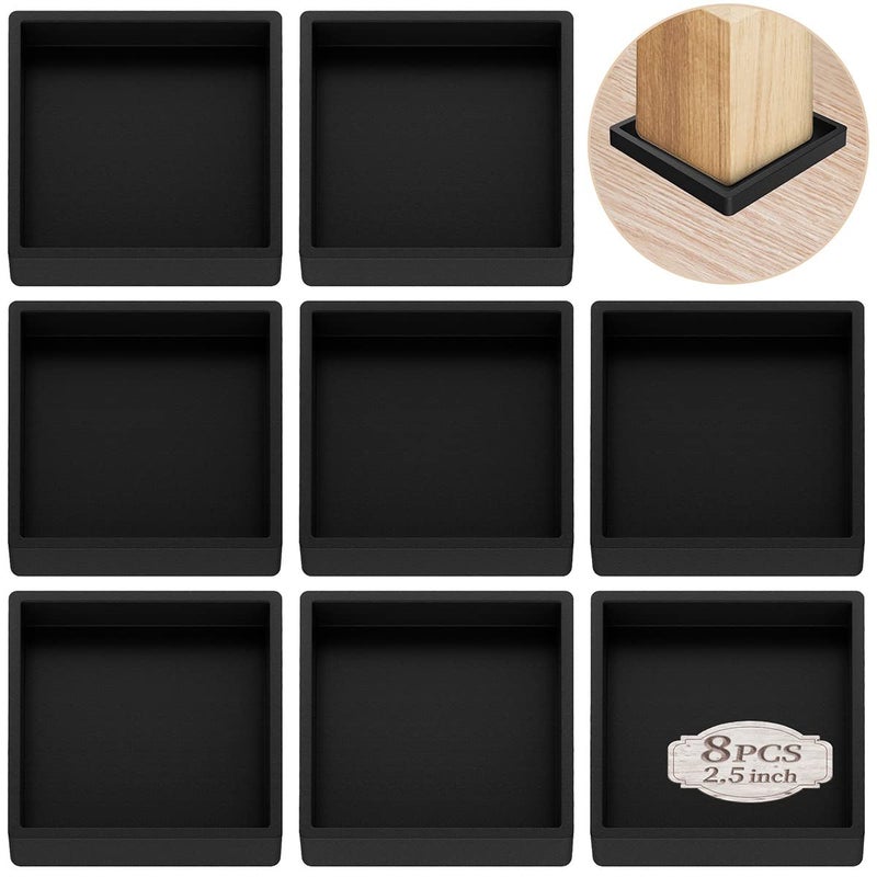 Furniture Coasters Caster Cups Rubber 25 inch Square no Slip Pads Furniture Leg Protectorsfor Hardwood Floors 8 Square Black