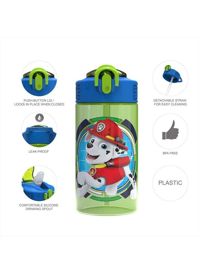 Zak Designs غطاء فوهة Paw Patrol Kids وحلقة حمل مدمجة مصنوعة من البلاستيك، تصميم زجاجة مياه مانعة للتسرب (Rocky, Rubble & Chase، 16 أونصة، خالية من مادة BPA)  - Image 2