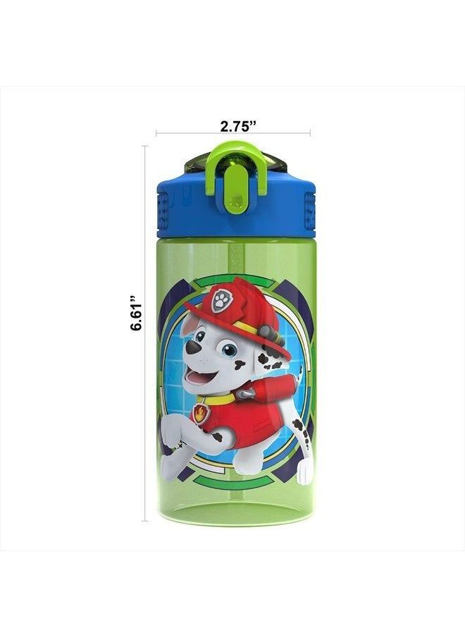 Zak Designs غطاء فوهة Paw Patrol Kids وحلقة حمل مدمجة مصنوعة من البلاستيك، تصميم زجاجة مياه مانعة للتسرب (Rocky, Rubble & Chase، 16 أونصة، خالية من مادة BPA)  - Image 3