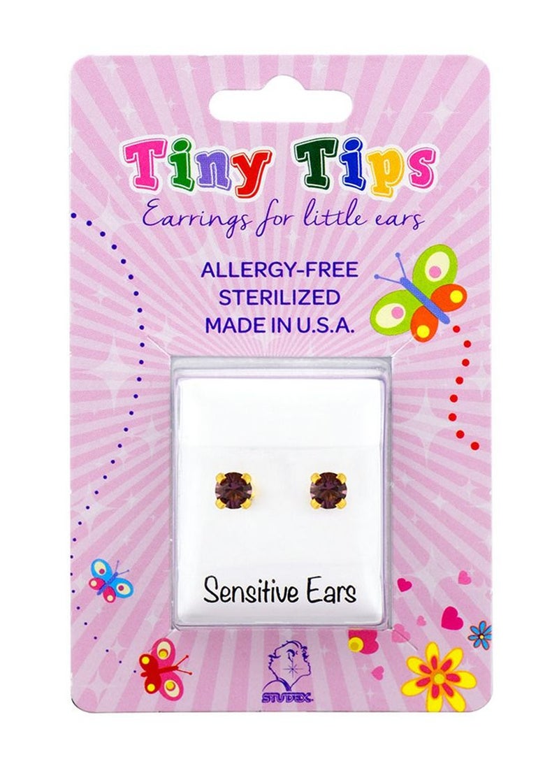 Studex - 3MM Amethyst February Birthstone Gold Plated Ear Studs For Kids | MADE IN USA | Ideal for every day wear - Image 1