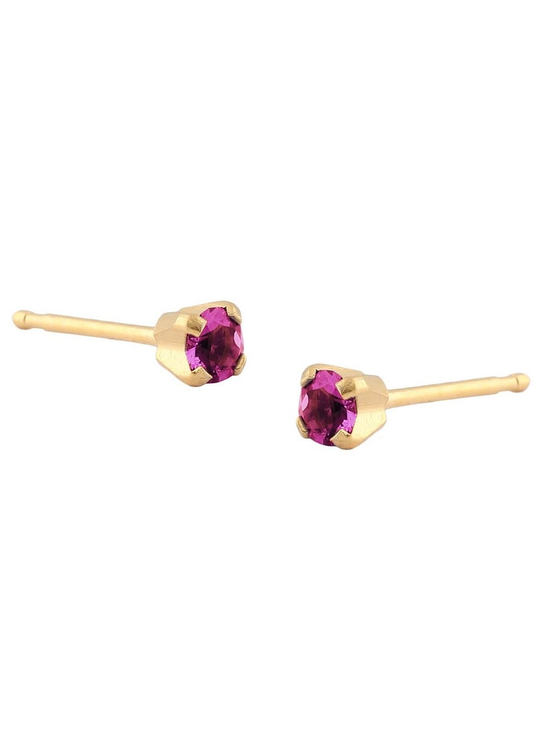 Studex - 3MM Amethyst February Birthstone Gold Plated Ear Studs For Kids | MADE IN USA | Ideal for every day wear - Image 1