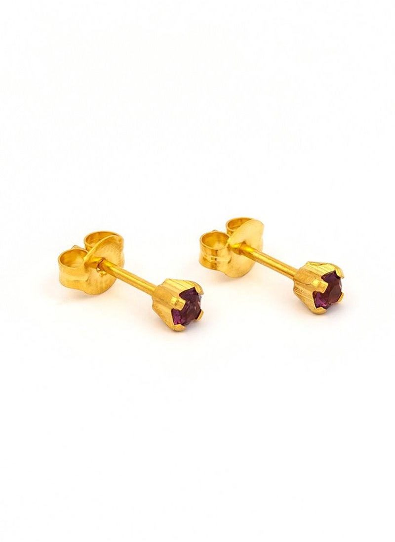 Studex - 3MM Amethyst February Birthstone Gold Plated Ear Studs For Kids | MADE IN USA | Ideal for every day wear - Image 1