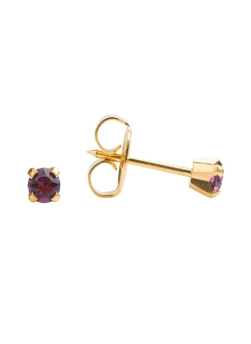 Studex - 3MM Amethyst February Birthstone Gold Plated Ear Studs For Kids | MADE IN USA | Ideal for every day wear - Image 1