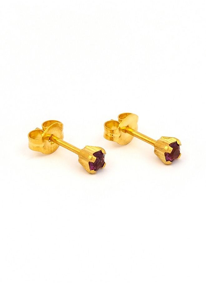 Studex - 3MM Amethyst February Birthstone Gold Plated Ear Studs For Kids | MADE IN USA | Ideal for every day wear - Image 1