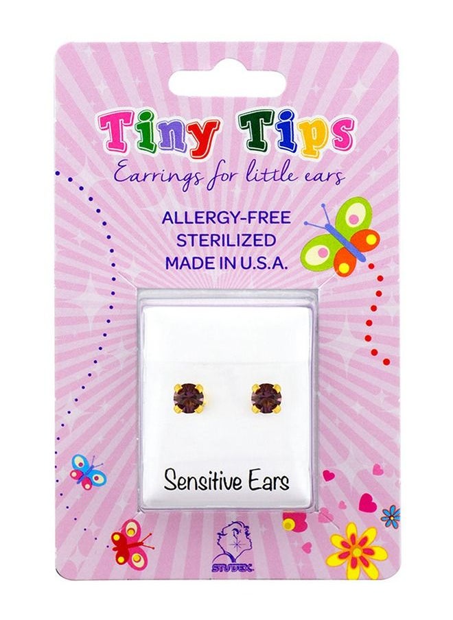 Studex - 3MM Amethyst February Birthstone Gold Plated Ear Studs For Kids | MADE IN USA | Ideal for every day wear - Image 1