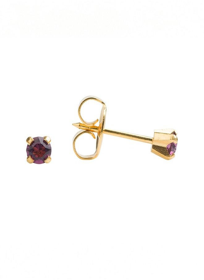 Studex - 3MM Amethyst February Birthstone Gold Plated Ear Studs For Kids | MADE IN USA | Ideal for every day wear - Image 1