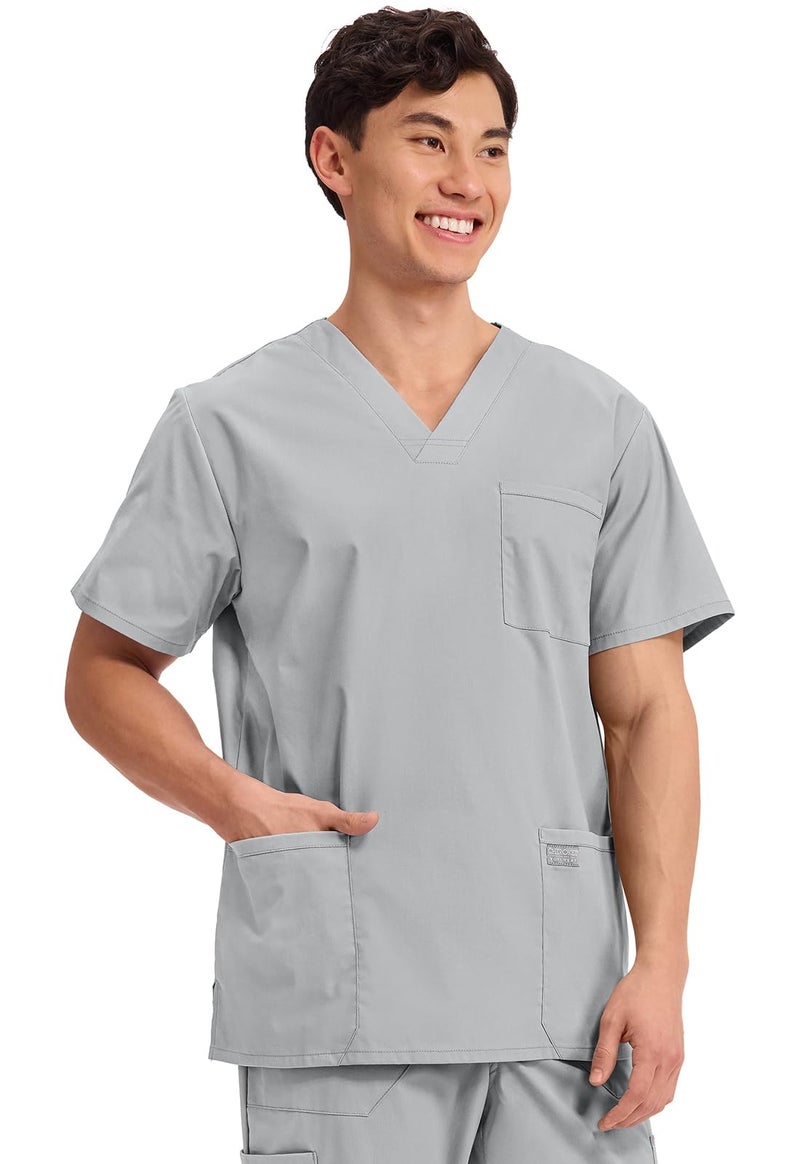 Cherokee Men's V-Neck Top Traditional fit with 4 Pockets, Ultra Soft, Durable, Fade Resistant, 2-Way Stretch Fabric - WW695, M, Grey - Image 4