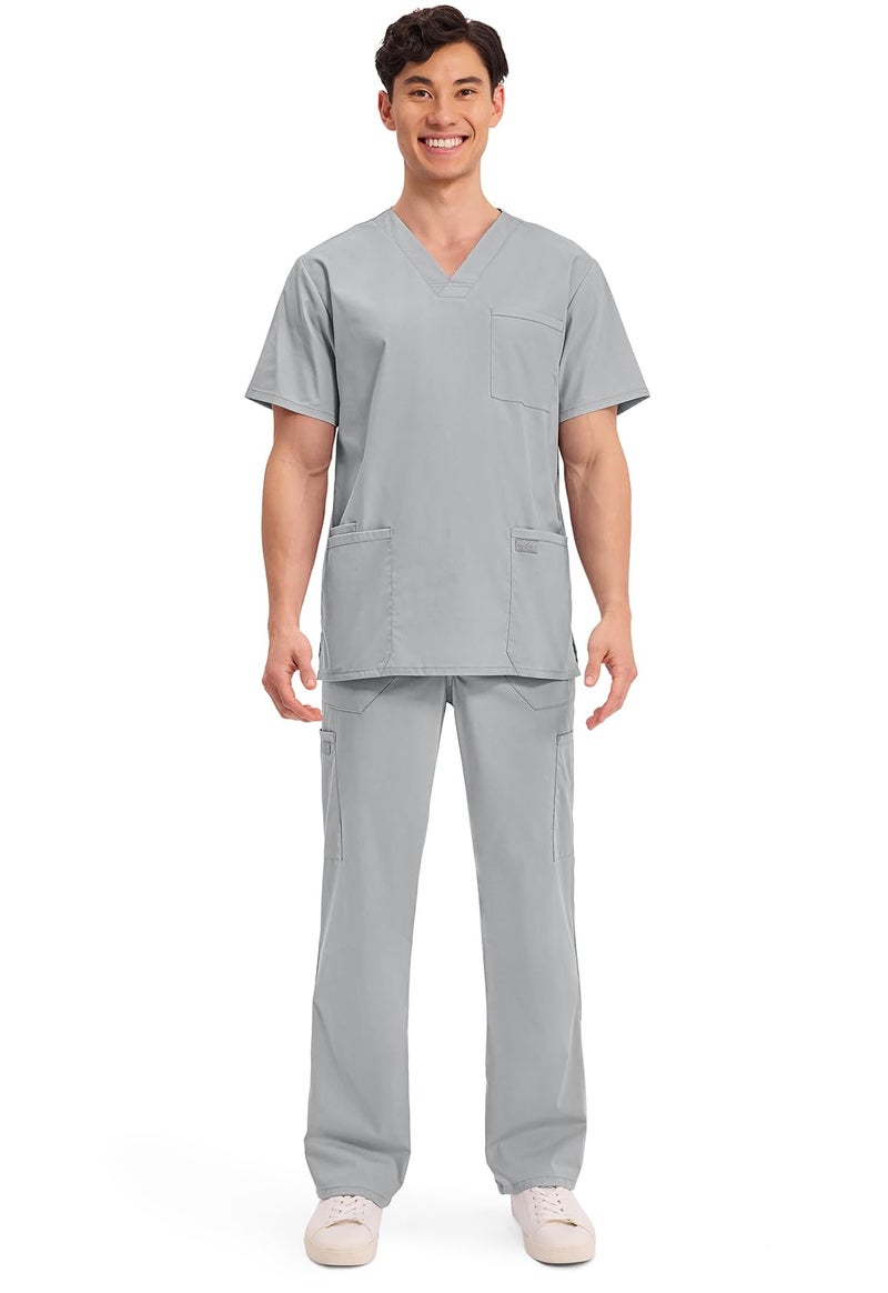 Cherokee Men's V-Neck Top Traditional fit with 4 Pockets, Ultra Soft, Durable, Fade Resistant, 2-Way Stretch Fabric - WW695, M, Grey - Image 5