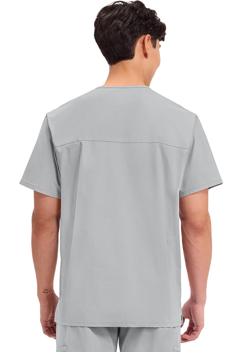 Cherokee Men's V-Neck Top Traditional fit with 4 Pockets, Ultra Soft, Durable, Fade Resistant, 2-Way Stretch Fabric - WW695, M, Grey - Image 3