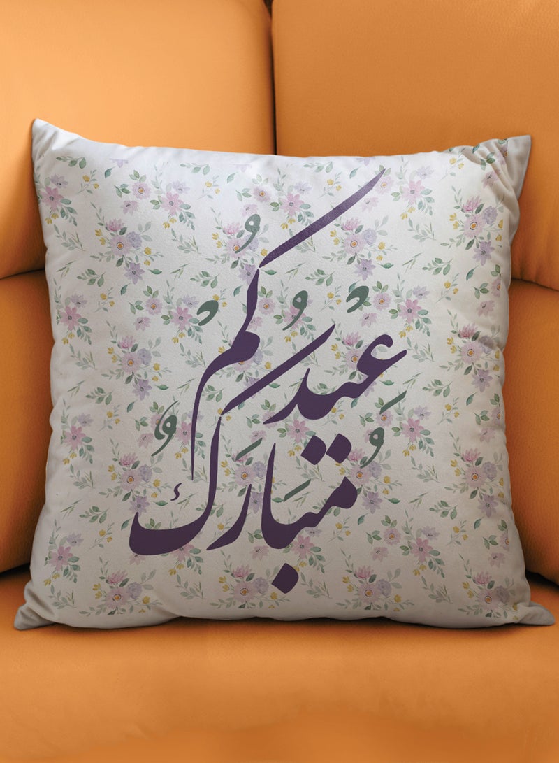 LOWHA Polyester Pillowcase Cushion Cover with Eid Mubarak with Flowers Pattern - Image 3