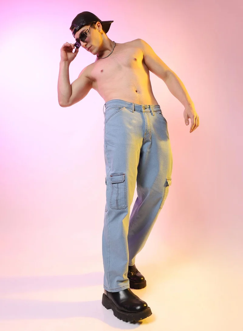 CAHOOT  Men's Light Blue Straight Cargo Denim Jeans for Men | Best Price UAE