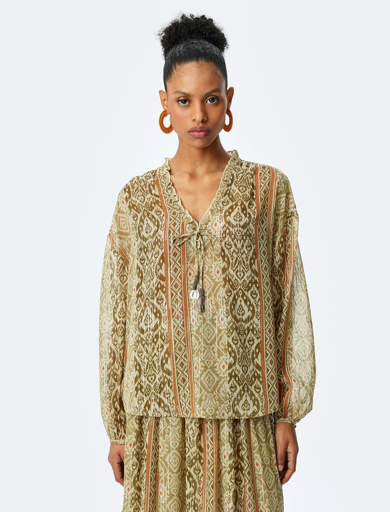 كوتون V-Neck Blouse